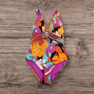 TRINA TURK Gemini Halter Plunge Top  One Piece Swimsuit Multicolor Size 10